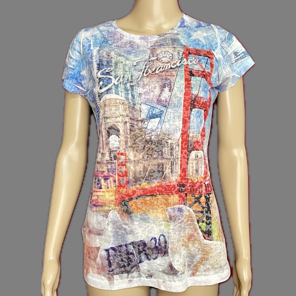 Iconic San Francisco Landmarks Golden Gate Allover Fitted Tee XL